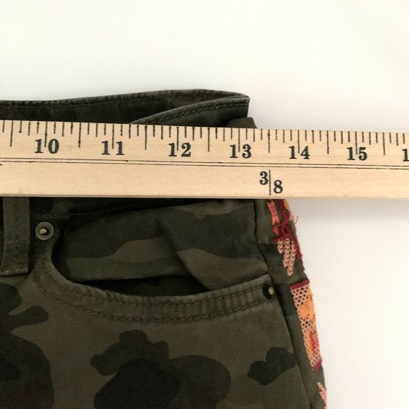 Driftwood Jackie Jeans Size 25 Camo Green-Brown Skinny with Orange Aztec Stripe - Picture 7 of 10